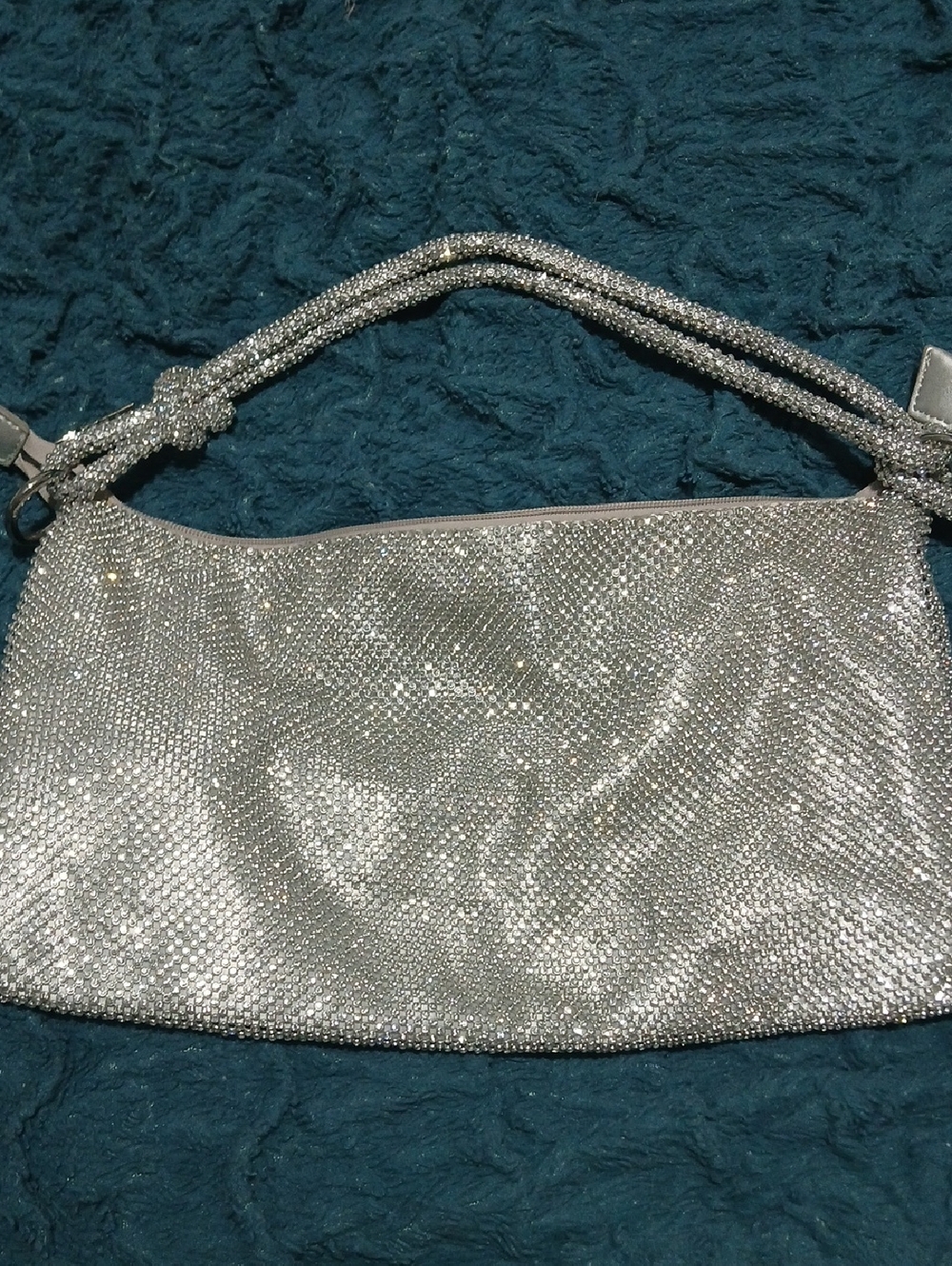 JustFab Silver Crystal Mesh Wristlet Bag